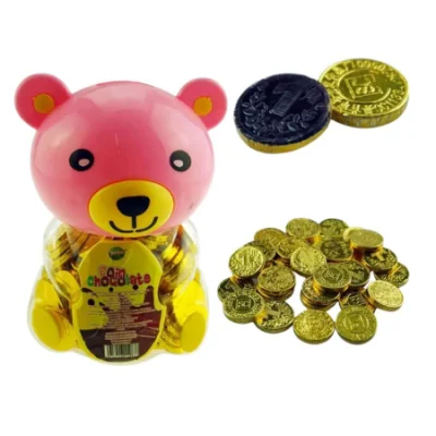 メーカー卸売ハラール OEM ホット販売ゴールド コイン チョコレート面白い動物ボトル キャンディ